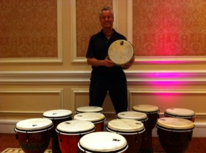 Jim Greiner with Toca Djembes  Before Corporate Event SD